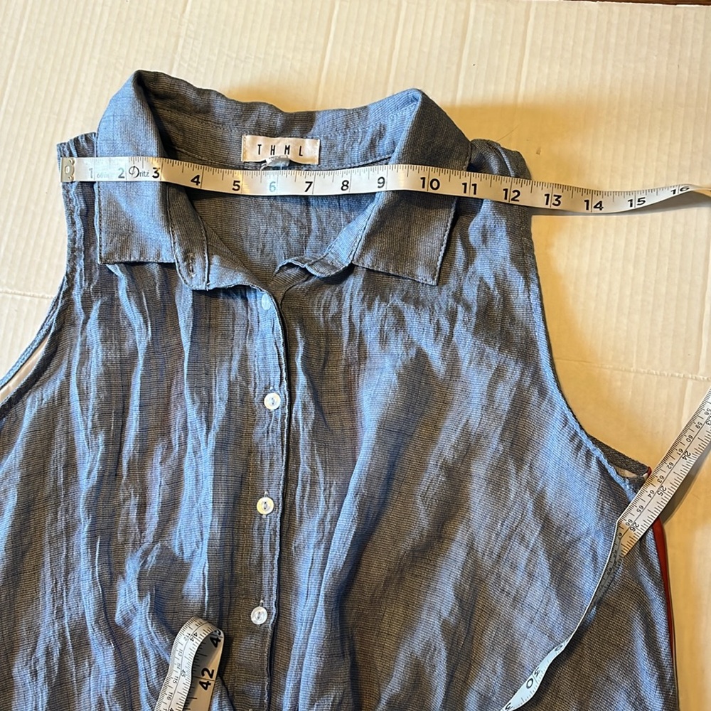 Anthropologie THML-M-blue-sleepless button up twist, striped in back, top/blouse - Picture 9 of 11